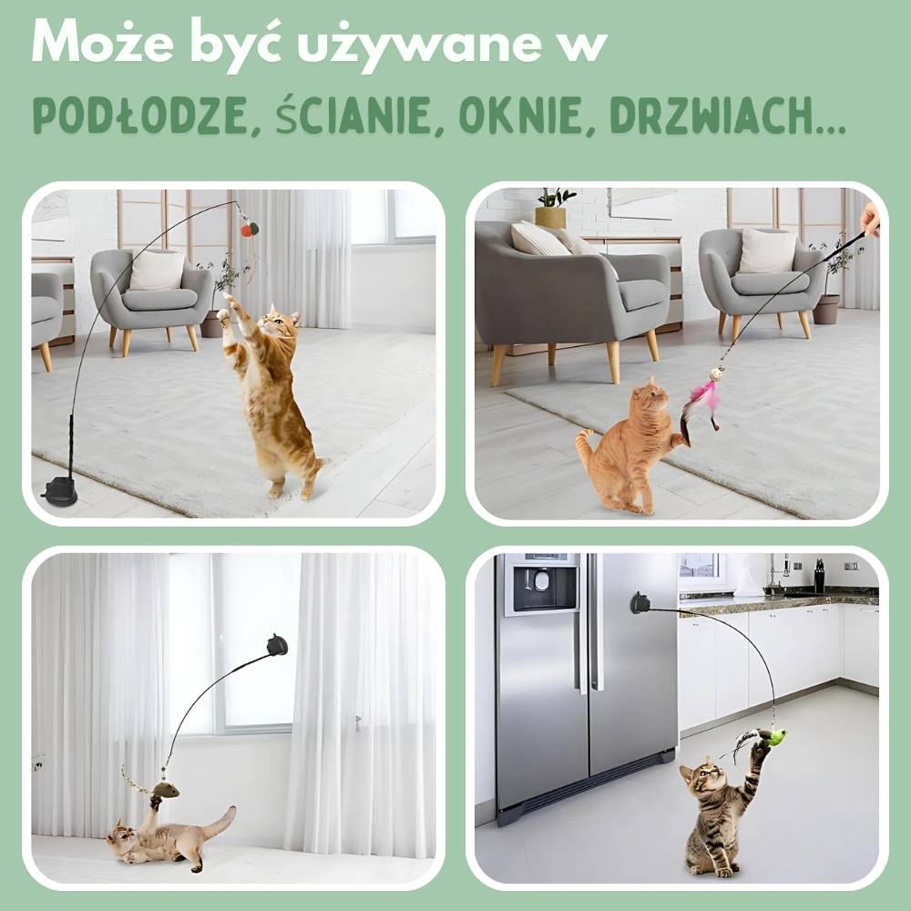 Interaktywna zabawka dla kotów z piórkami, zawieszona i odbijająca się