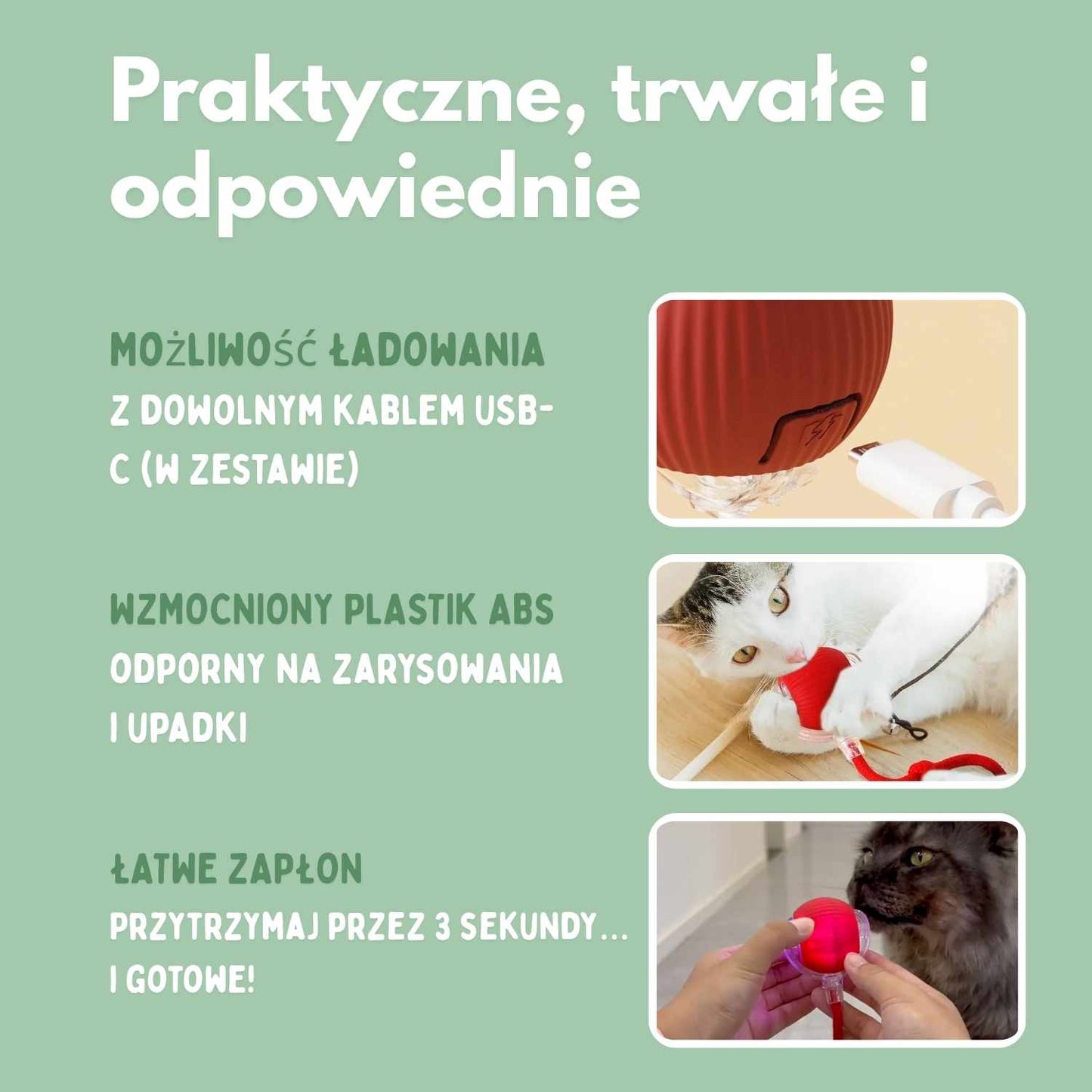 Inteligentna piłka dla kotów, w 100% autonomiczna, zaprojektowana tak, aby naśladować prawdziwą zdobycz