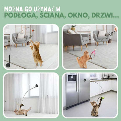 Interaktywna zabawka dla kotów z piórkami, zawieszona i odbijająca się