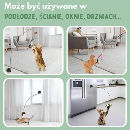 Interaktywna zabawka dla kotów z piórkami, zawieszona i odbijająca się
