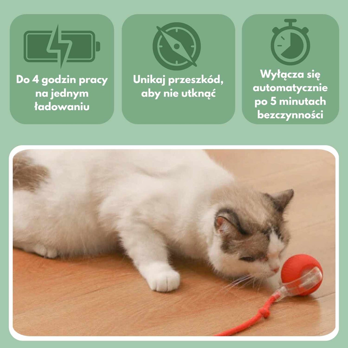 Inteligentna piłka dla kotów, w 100% autonomiczna, zaprojektowana tak, aby naśladować prawdziwą zdobycz